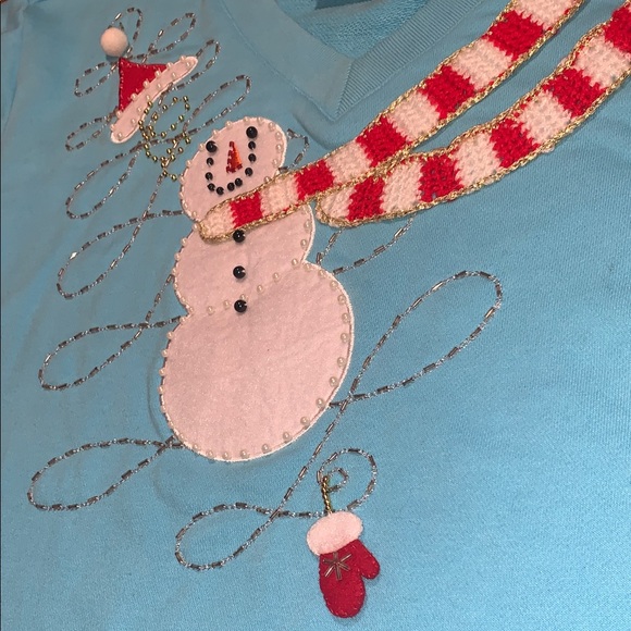 Quacker Factory Festive Beaded Embroidered Light Blue Snowman Santa Sweater 3X - Picture 11 of 11